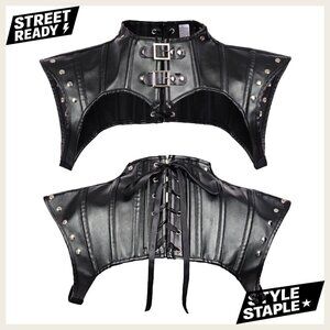 Large Faux Leather Gothic Shoulder Armor Harness Jacket with Rivets